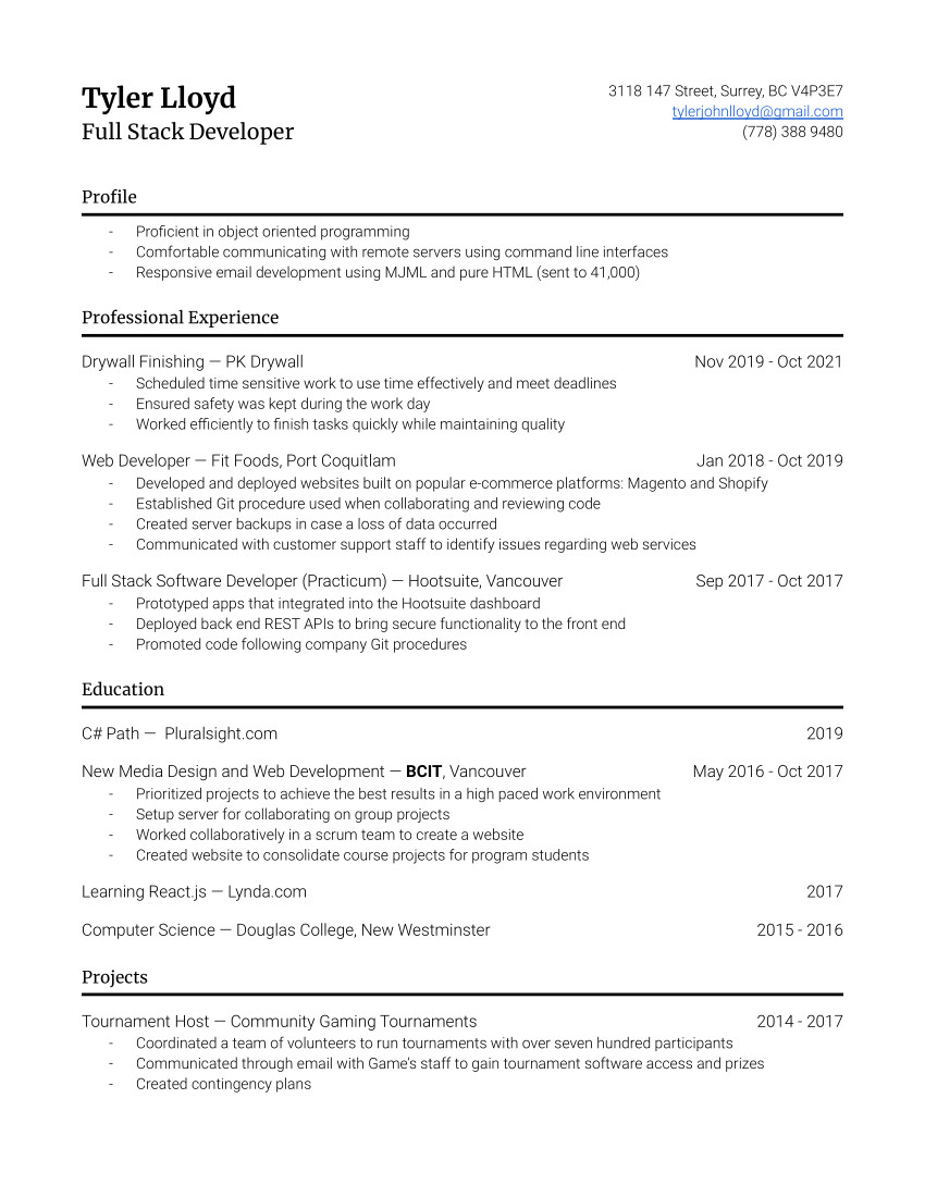 Tyler Lloyd's resume